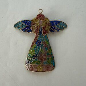 Stained Glass Angel Ornament With Floral Design Multicolor 4.25"